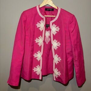 Linen Kasper Pink Fitted Embellished Linen Tank Top with matching blazer